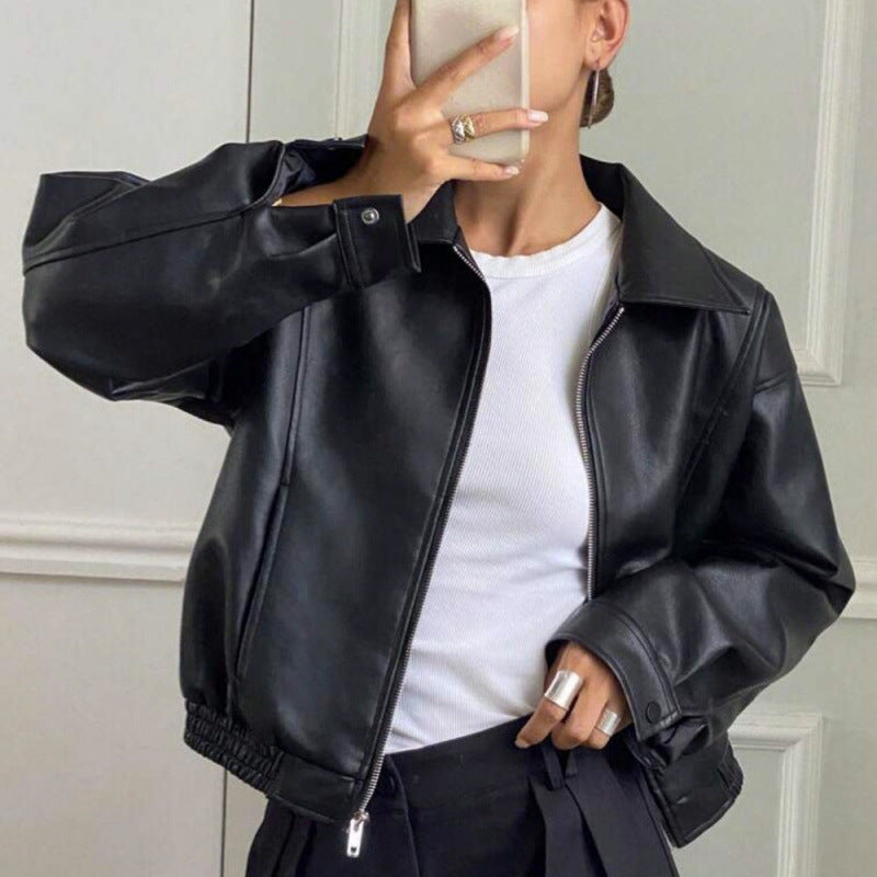 Damen Oversized Lederjacke im Bomberstil mit elastischem Saum Echo Archiv