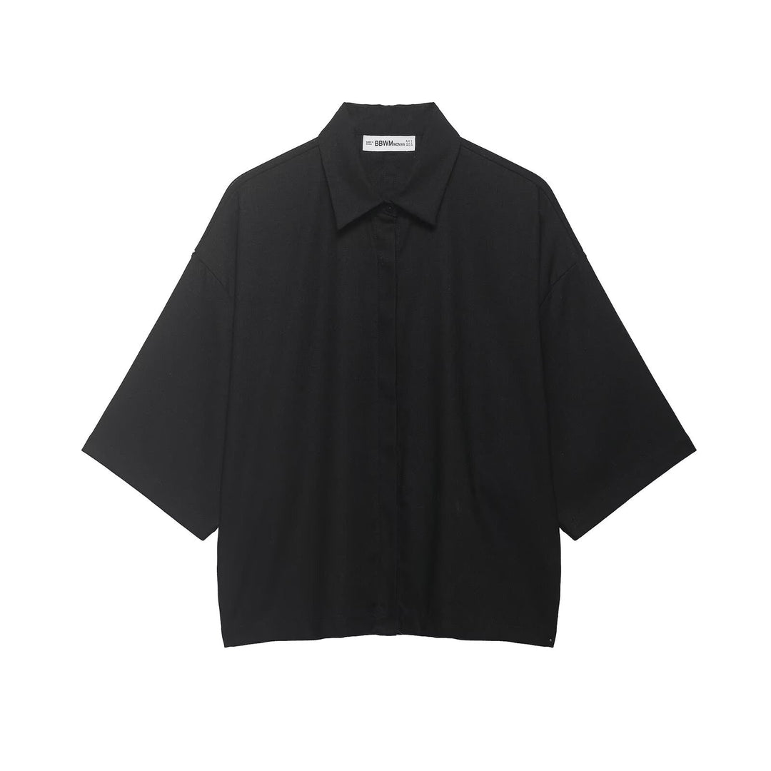 Damen Oversized Kurzarm‑Hemdbluse mit Kimonoärmeln und verdeckter Knopfleiste Echo Archiv