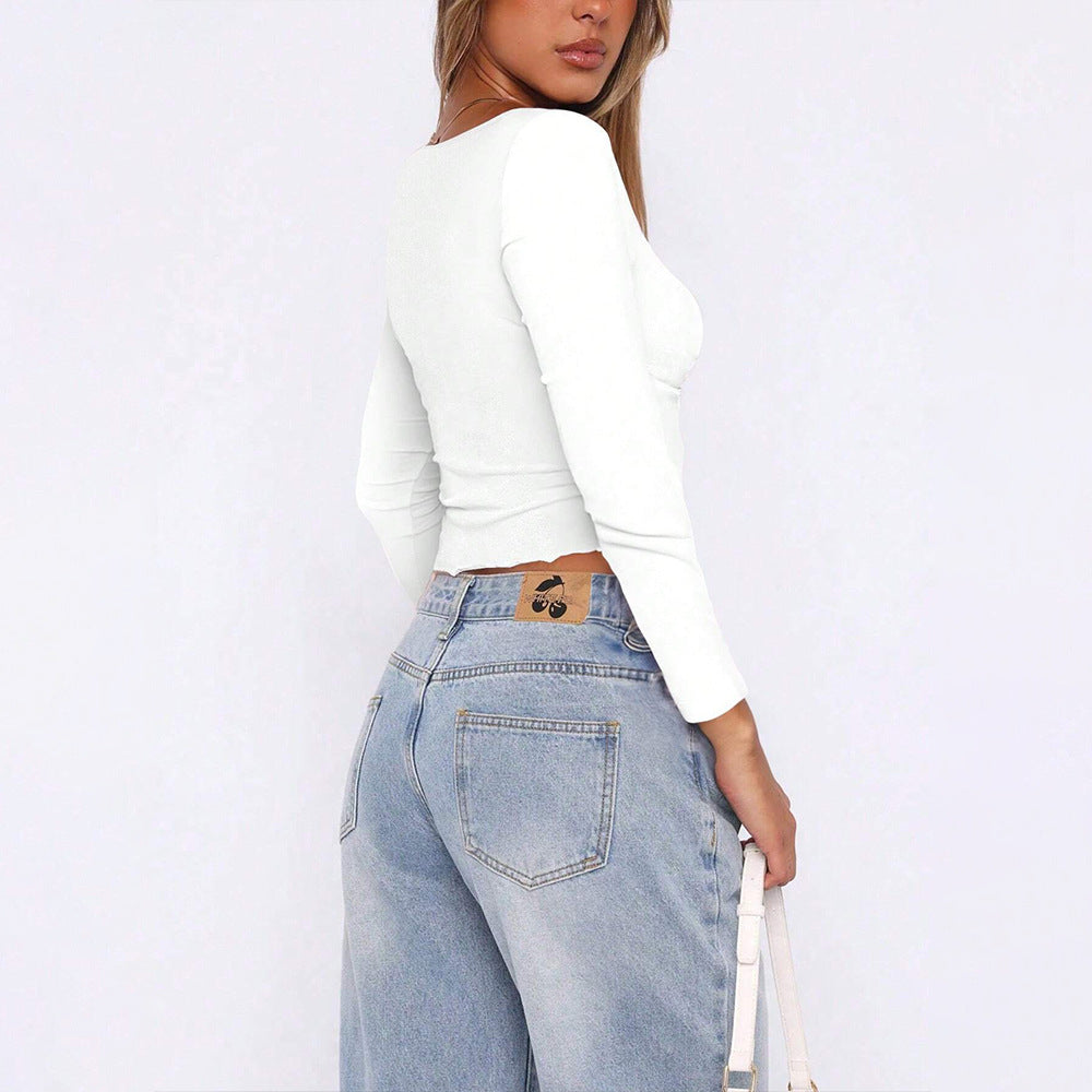 Damen gerafftes Cropped-Longsleeve mit Twist-Bustier und eckigem Ausschnitt – Avérine