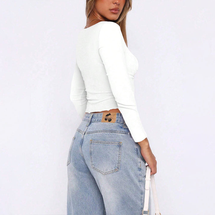 Damen gerafftes Cropped-Longsleeve mit Twist-Bustier und eckigem Ausschnitt – Avérine