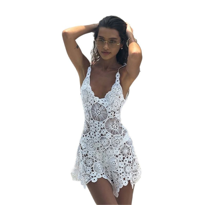 Damen gehäkeltes Strandkleid mit raffinierter Blumenspitze Echo Archiv