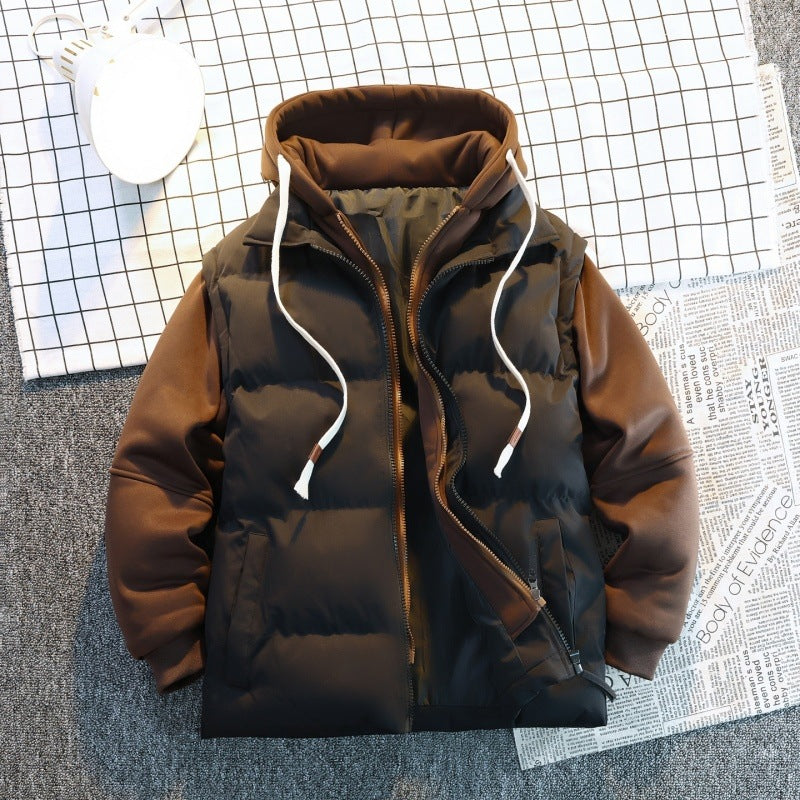 Herren Zweilagige Steppweste im Layering‑Look mit Kapuzen‑Innenjacke & Sweatärmeln Echoarchiv