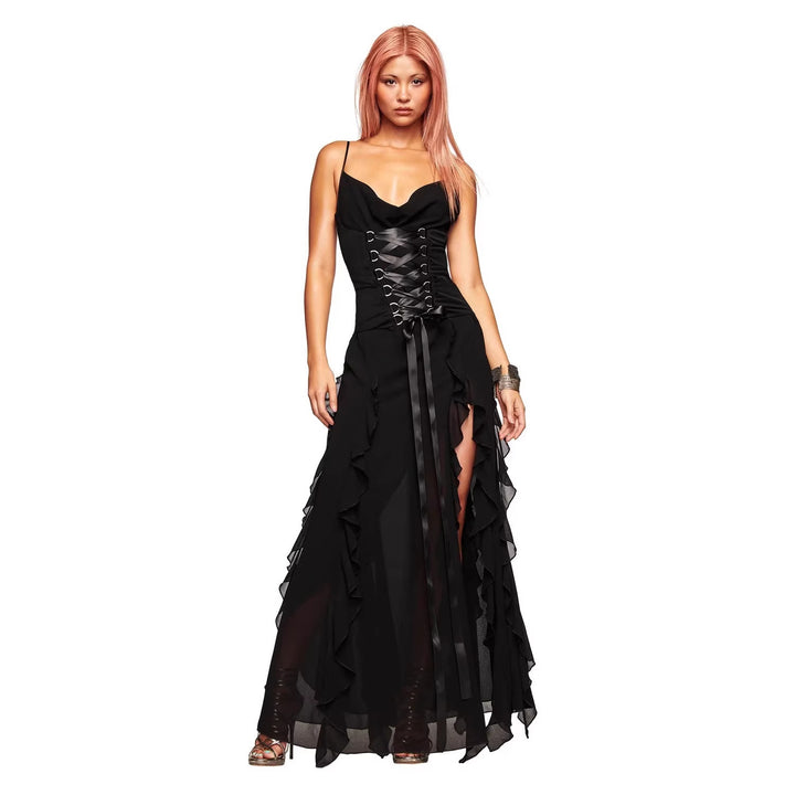 Damen Elegantes Wickelkleid mit Rüschen und Schnürdetails Echo Archiv