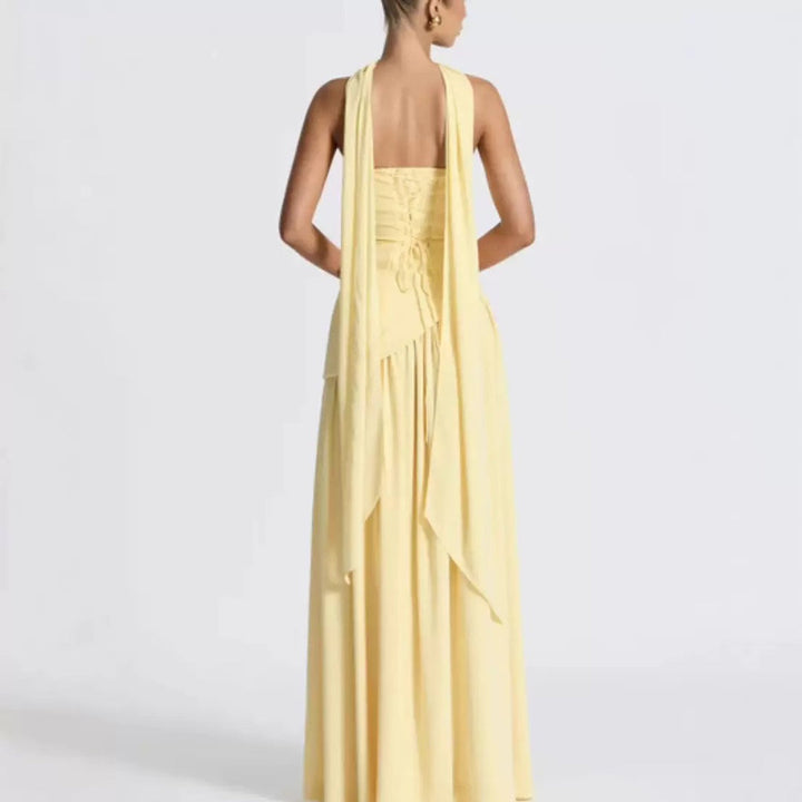 Damen Maxikleid mit figurbetontem Oberteil und schwingendem Rock Echoarchiv