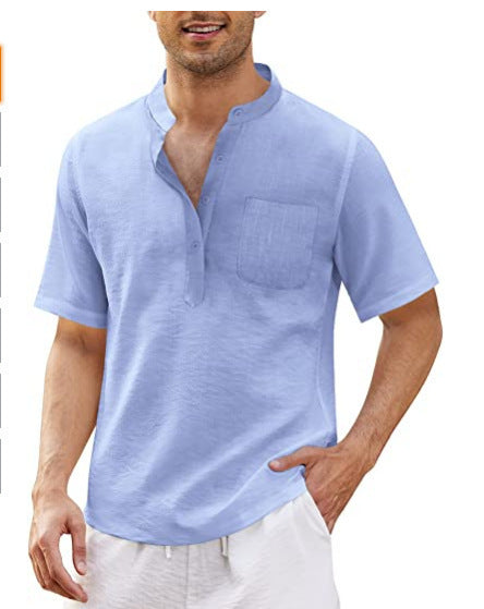 Herren hochwertiges Kurzarm-Henley-Shirt mit praktischer Brusttasche Echoarchiv