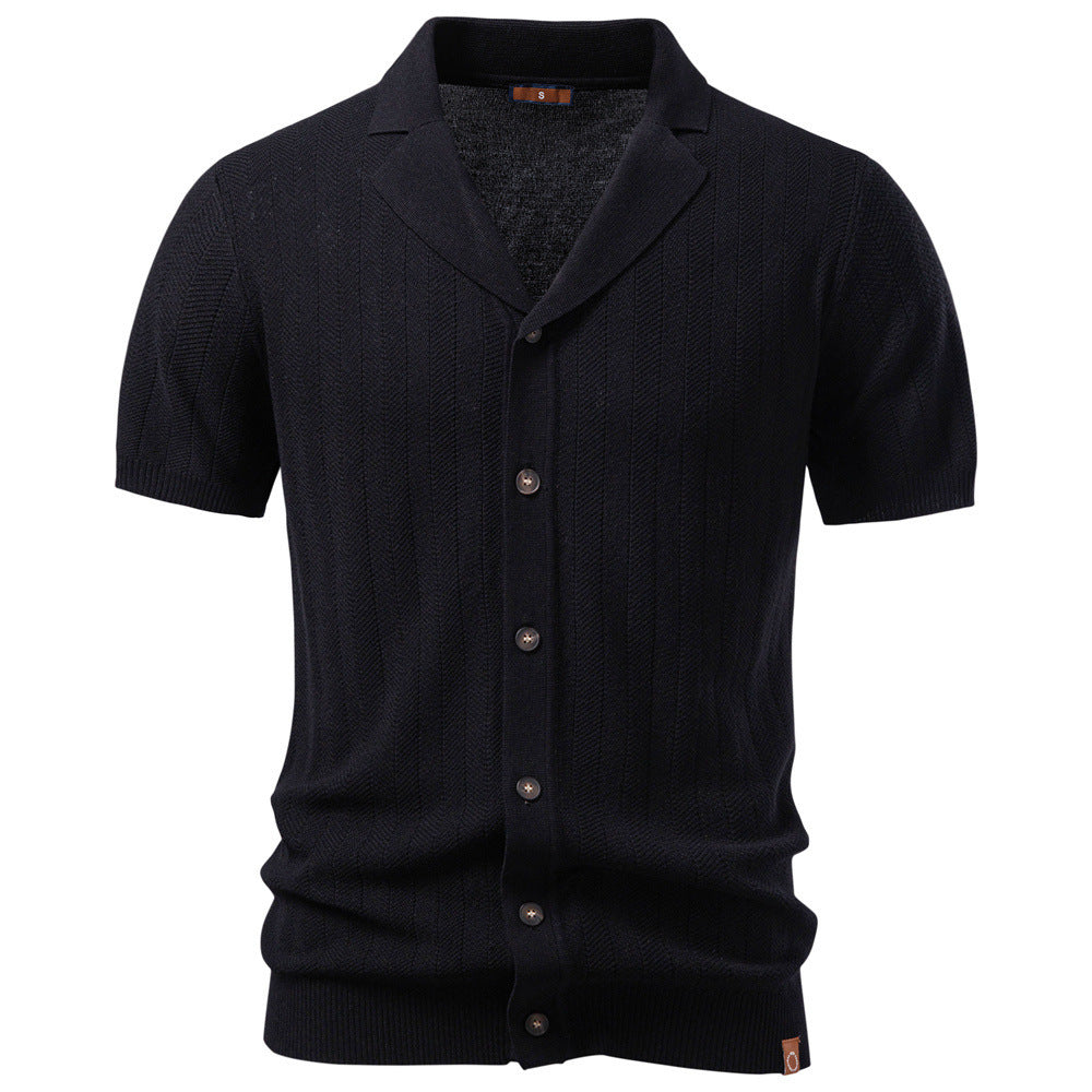 Herren nan Kurzarm Strickcardigan mit Reverskragen und feinem Strukturstrick Echo Archiv