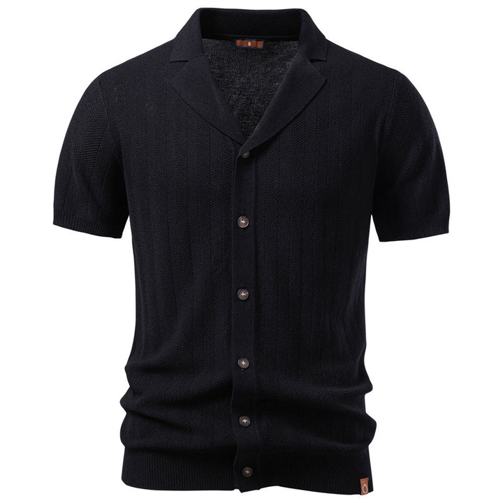 Herren nan Kurzarm Strickcardigan mit Reverskragen und feinem Strukturstrick Echo Archiv
