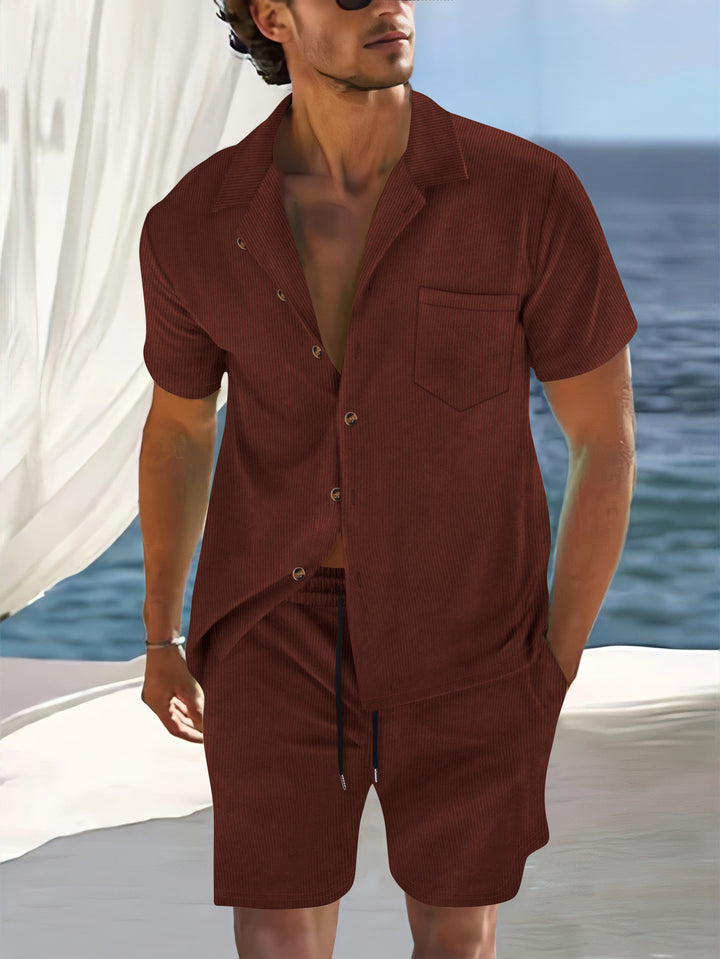 Herren lässiges Kurzarmhemd mit passenden Shorts Echoarchiv