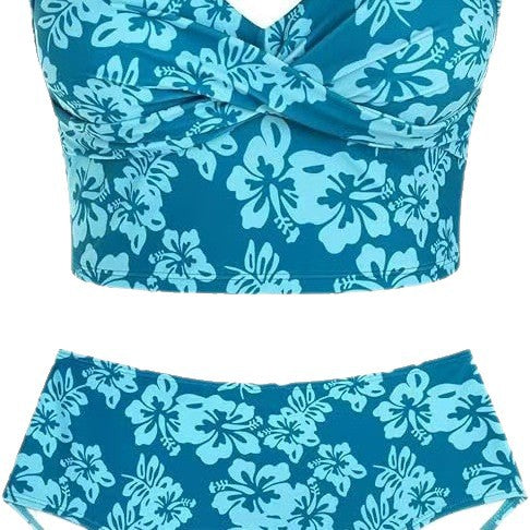 Damen Hochtailliertes Bikini-Set mit modischem Karomuster und Blumenakzenten Echo Archiv