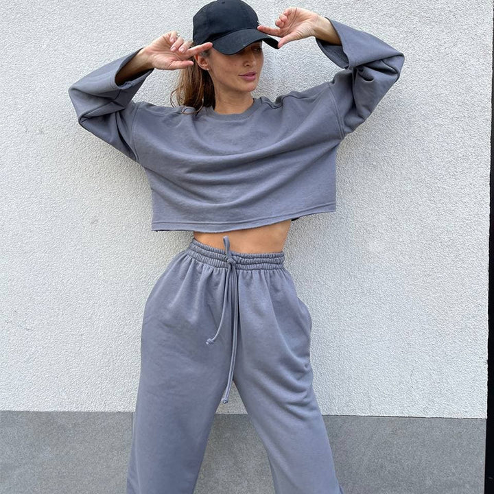 Damen lässiges Oversize-Lounge-Set mit weitem Crewneck-Sweater und elastischer Kordelbund-Jogginghose – Avérine