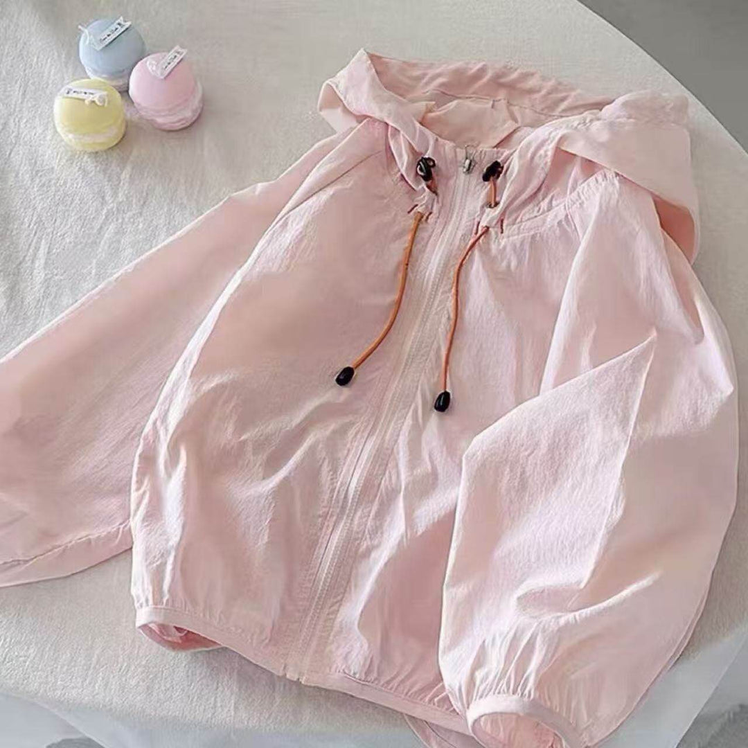 Damen nan leichte Kapuzenjacke Windbreaker mit Kordelzug, elastischem Saum und Reißverschluss Echo Archiv