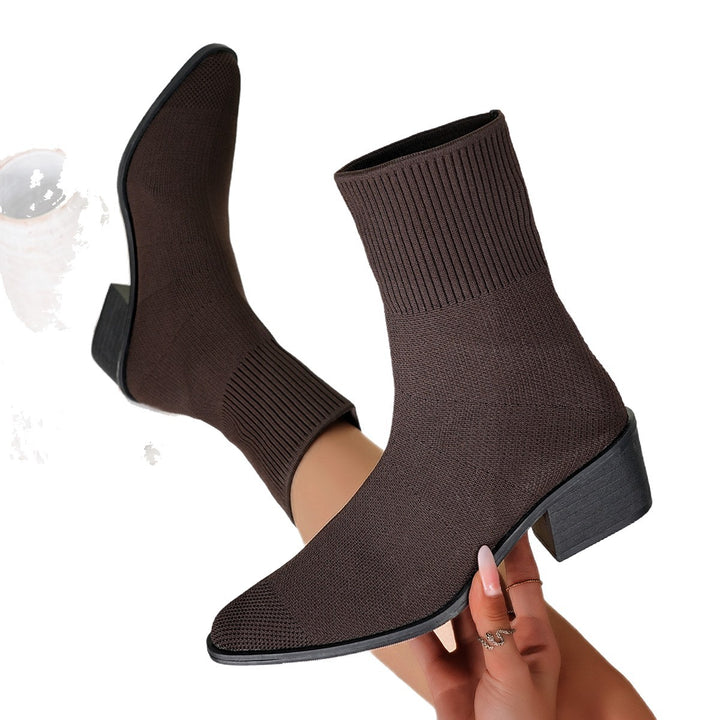 Damen Strick-Stiefelette mit sockenhaftem Schaft und mittelhohem Blockabsatz Echoarchiv