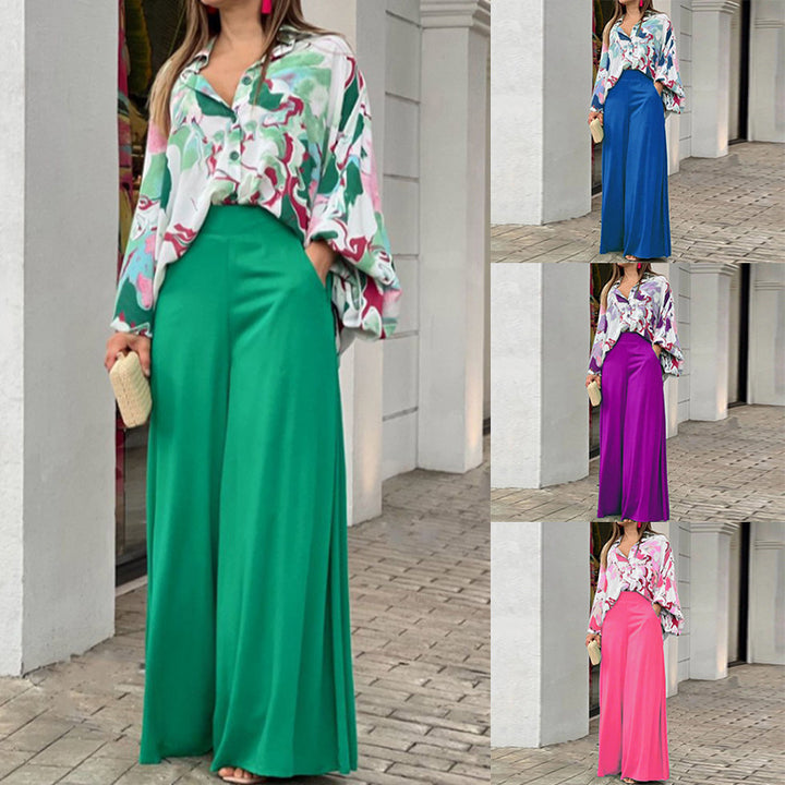Damen Oversize Hemdbluse mit abstraktem Aquarellprint und überschnittener Schulter – Élovi