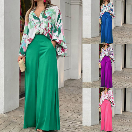 Damen Oversize Hemdbluse mit abstraktem Aquarellprint und überschnittener Schulter – Élovi