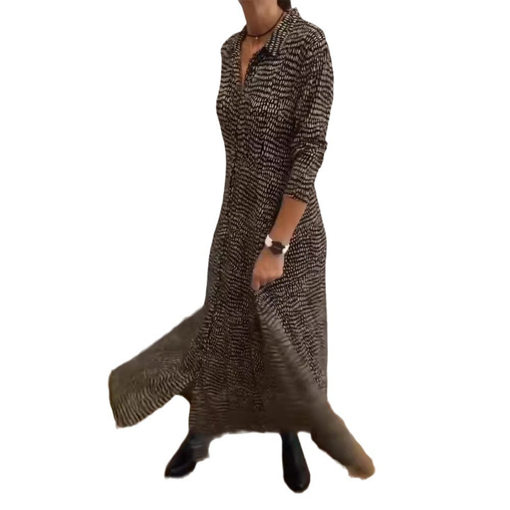 Damen nan fließendes Maxikleid mit Hemdkragen, halblangen Ärmeln und Seitentaschen Echo Archiv