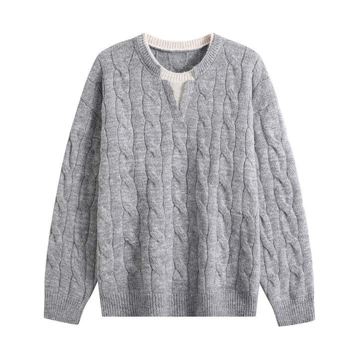 Damen Oversize Zopfmuster-Pullover mit V‑Schlitzkragen Echoarchiv