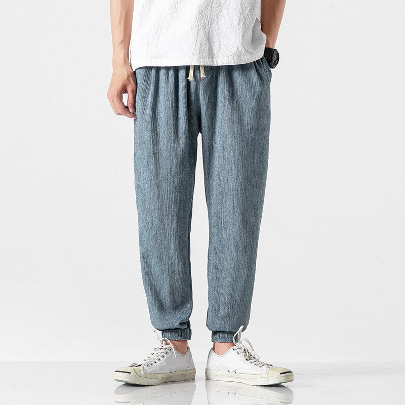 Herren nan leichte Leinenhose mit Tunnelzug und elastischen Bündchen Echo Archiv