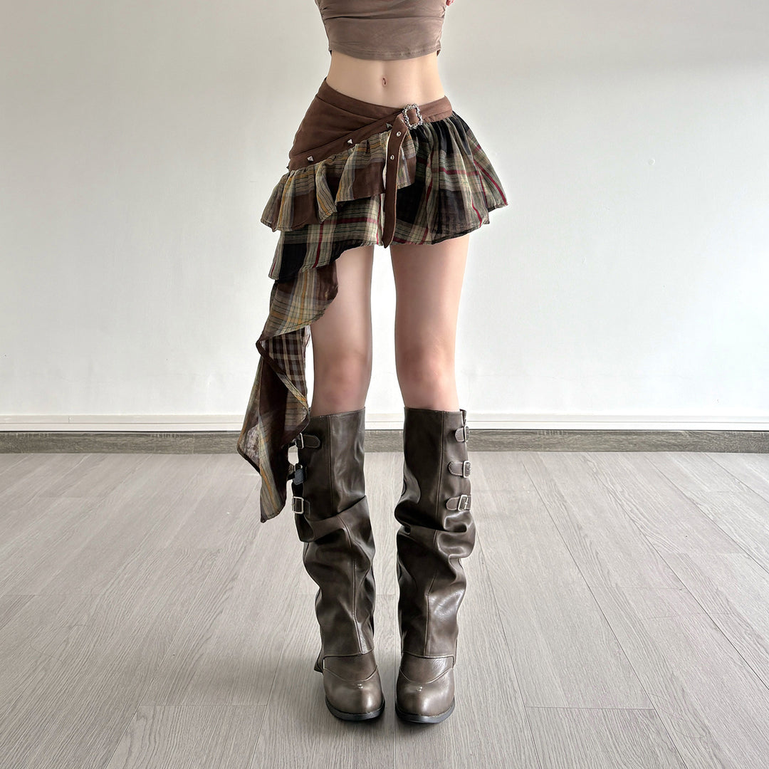 Damen Verspielter Karorock mit asymmetrischem Schnitt und verstellbarem Bund Echo Archiv