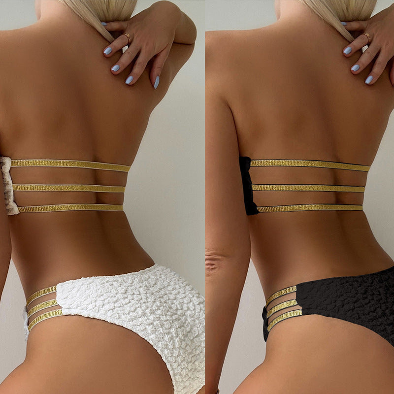 Damen Bandeau-Bikini mit modischem Quellmuster und eleganten Verzierungen Echo Archiv