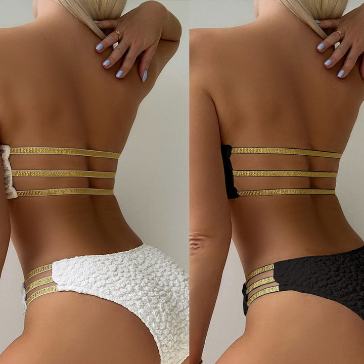 Damen Bandeau-Bikini mit modischem Quellmuster und eleganten Verzierungen Echo Archiv