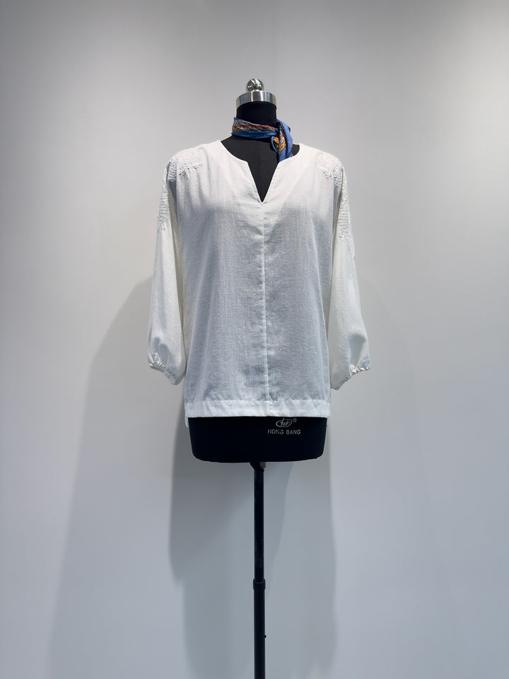 Damen bestickte V-Ausschnitt Bluse Echoarchiv