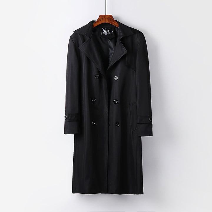 Herren Trenchcoat-Mantel mit doppelter Knopfleiste Taillengürtel und klassischem Revers Echoarchiv