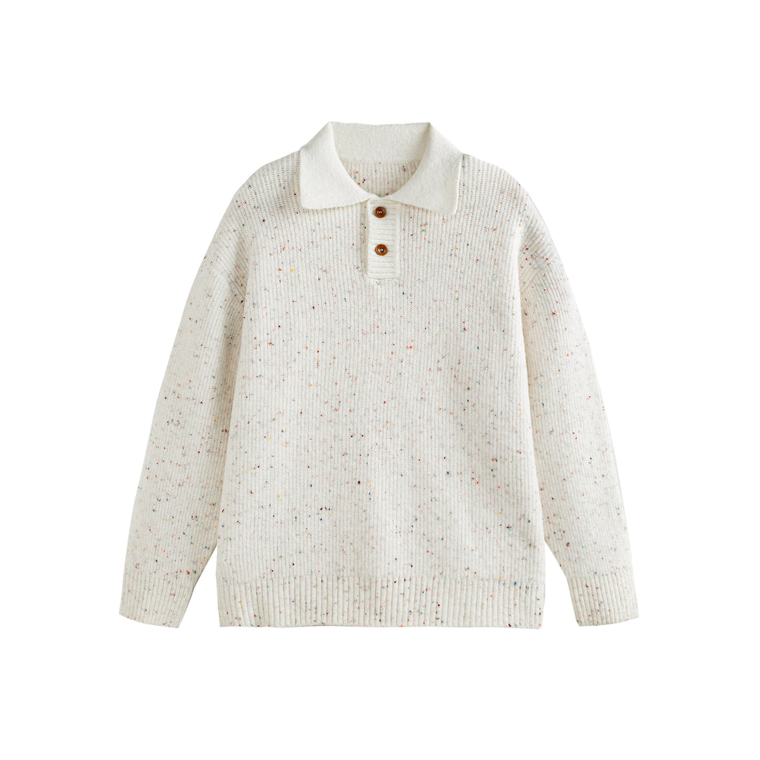 Damen Strickpoloshirt mit Fleckmuster, Rippstruktur und Knopfleiste Echoarchiv