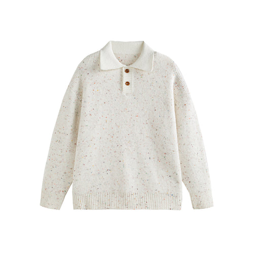 Damen Strickpoloshirt mit Fleckmuster, Rippstruktur und Knopfleiste Echoarchiv