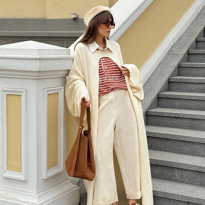 Damen Oversize Cape-Strickjacke mit weiten Trompetenärmeln und offenem Frontdesign Echoarchiv