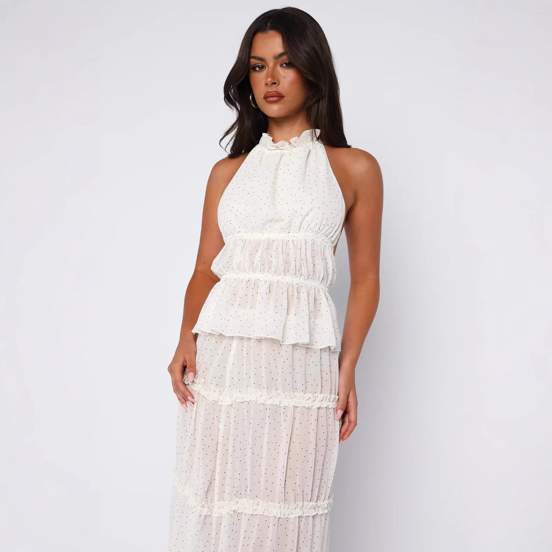 Damen Langärmliges Maxikleid mit elegantem Rüschen-Design und transparentem Stoff Echo Archiv