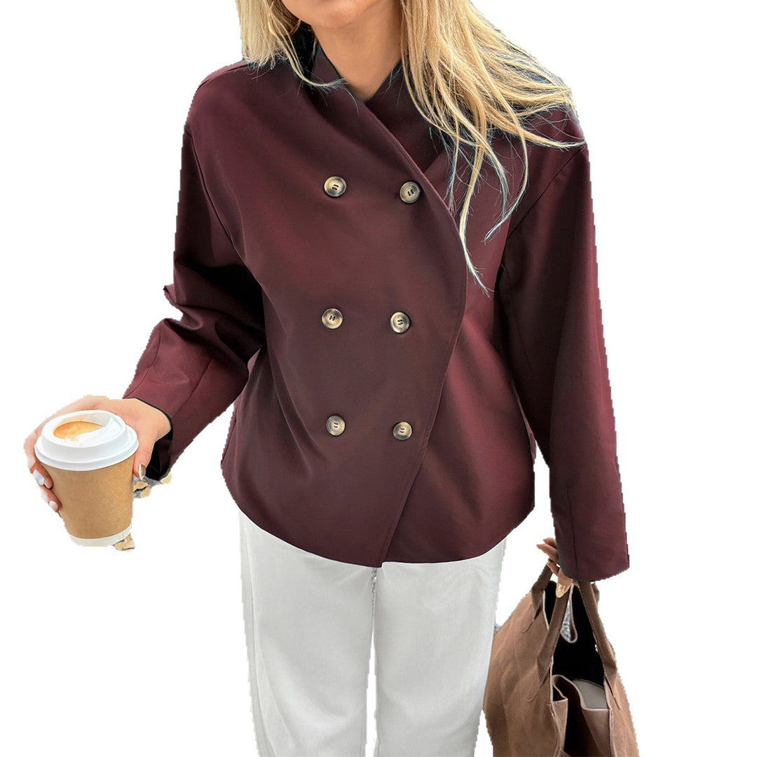 Damen kurze oversized Doppelreihige Übergangsjacke mit kimonoähnlichem Kragen und weiten Ärmeln – Célinea
