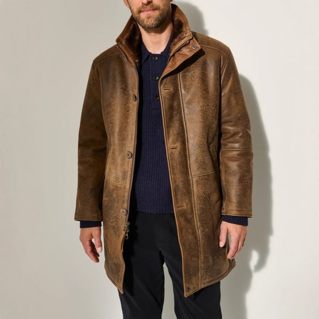Herren elegante Lammlederjacke mit gefüttertem Kragen und diversen Taschen Echoarchiv