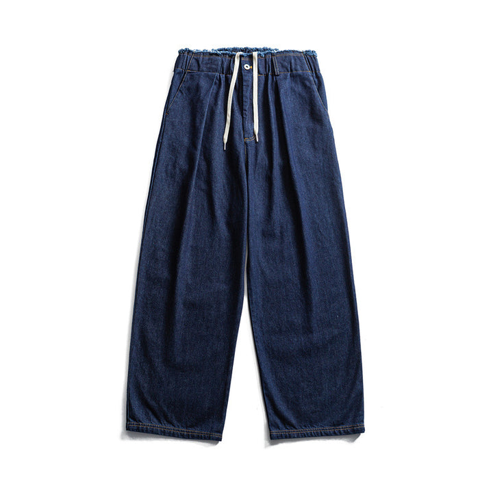 Herren Weite Denim-Hose mit elastischem Tunnelzugbund und Bundfalten Echoarchiv