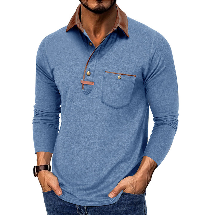 Herren Langarm-Henley-Shirt mit kontrastierendem Kragen und praktischer Brusttasche Echoarchiv