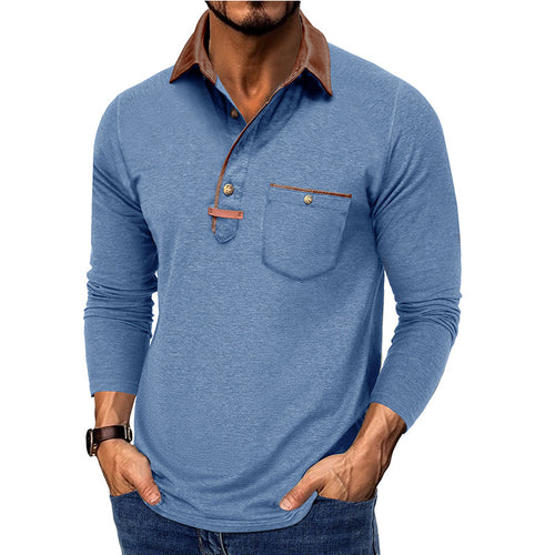 Herren Langarm-Henley-Shirt mit kontrastierendem Kragen und praktischer Brusttasche Echoarchiv