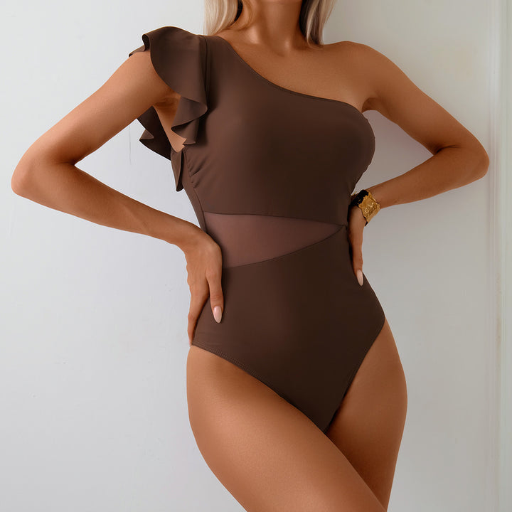 Damen Einseitiger Badeanzug mit eleganter Rüsche Echo Archiv
