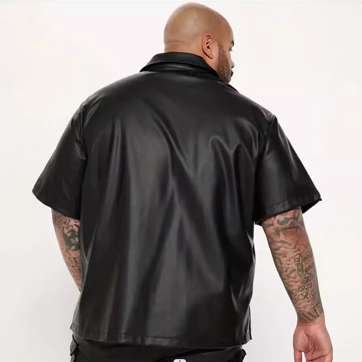 Herren lässige Kunstlederhemdjacke mit kurzem Arm und praktischen Reißverschlusstaschen Echoarchiv