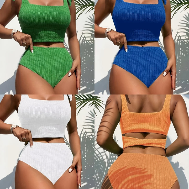 Damen Hochtailliertes Bikini-Set mit lässigem Crop-Oberteil und verspielten Bindebändern Echo Archiv