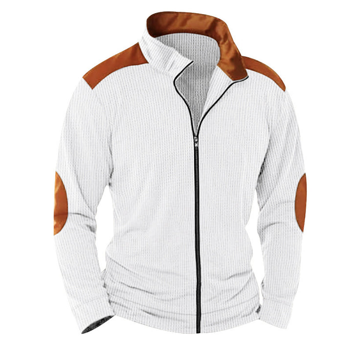 Herren Steppjacke mit hohem Kragen und Lederapplikationen Echoarchiv