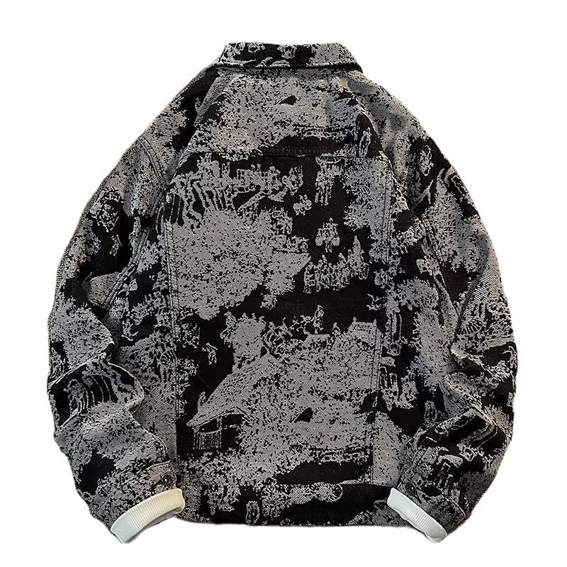 Herren Denimjacke mit kreativem Allover-Print Echoarchiv