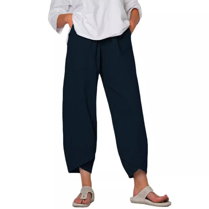 Damen nan lockere Leinenhose mit hohem Bund, Tulpen-Saum und seitlichen Eingrifftaschen Echo Archiv