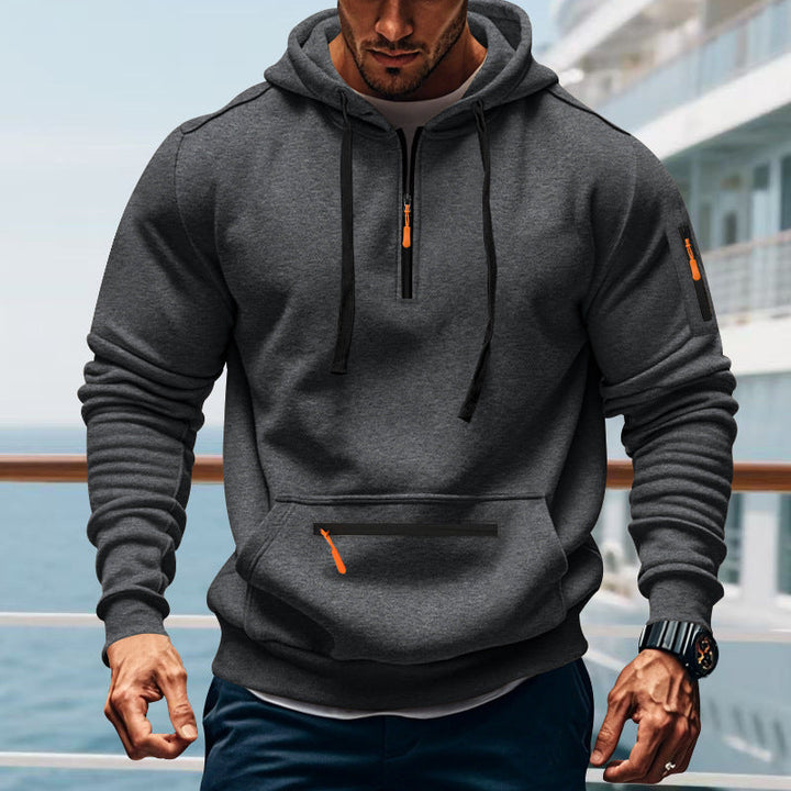 Herren sportlicher Kapuzenpullover mit praktischem Zwei-Wege-Reißverschluss und seitlichen Taschen Echoarchiv