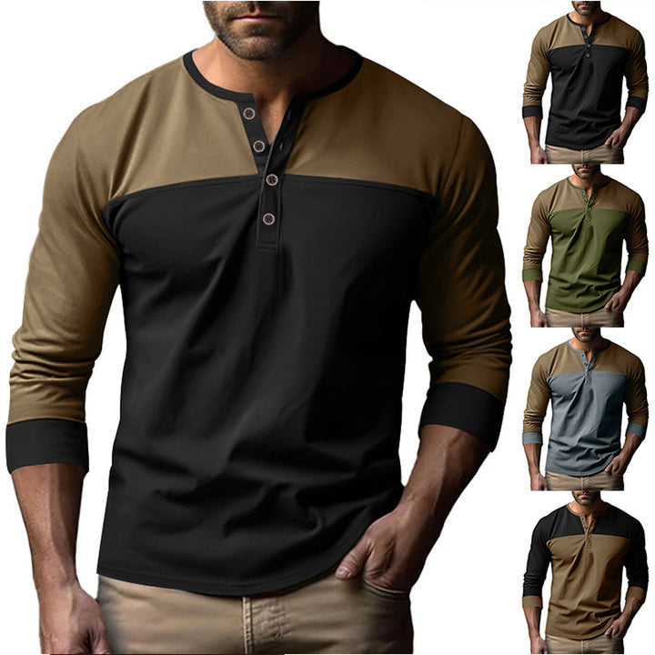 Herren Modernes Henley-Shirt mit Farbblock-Schulterpartie und Halbknopfleiste Echoarchiv
