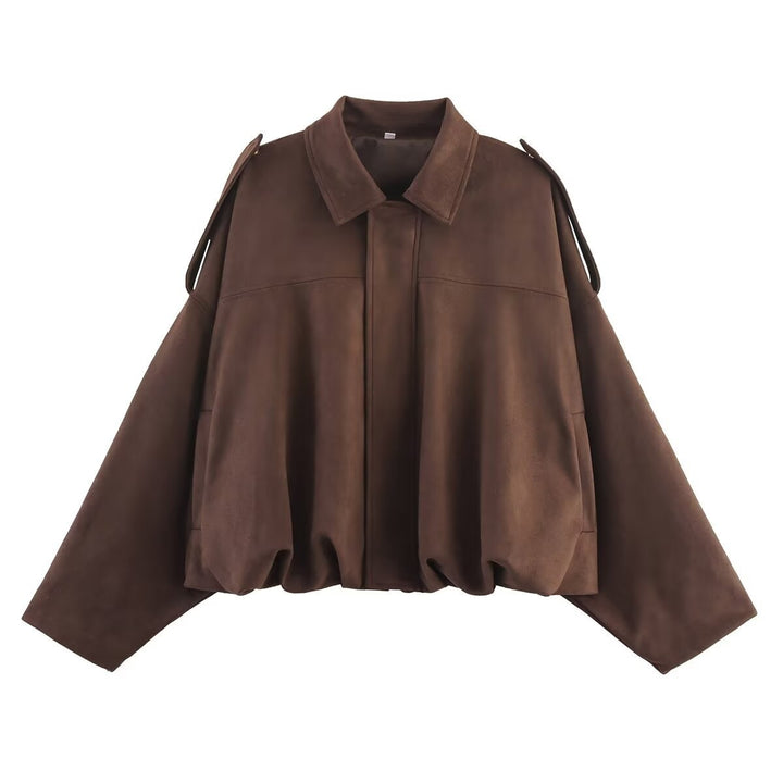 Damen Oversize-Suedejacke mit Schulterklappen, verdeckter Knopfleiste und elastischem Saum Echo Archiv