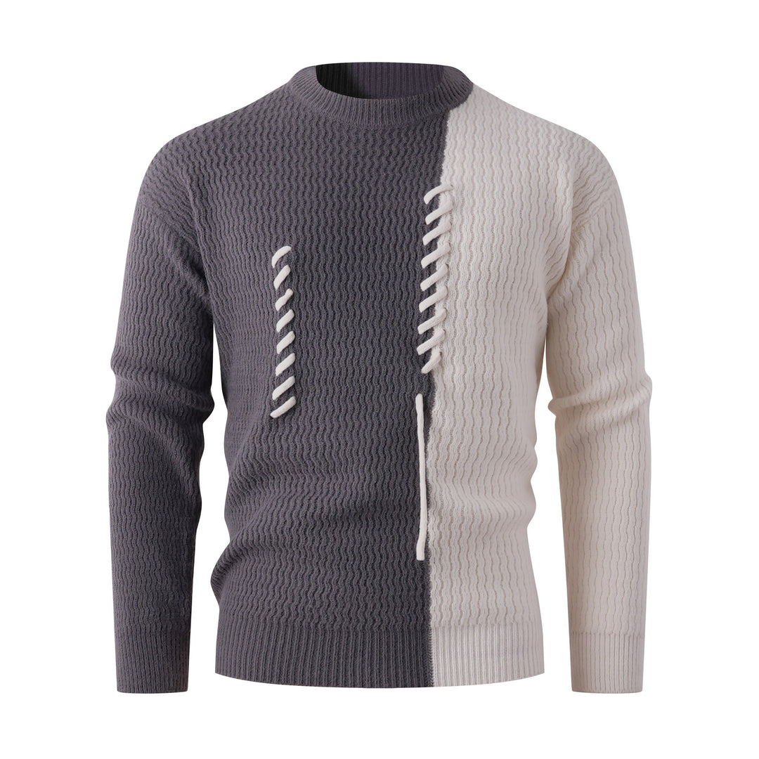 Herren Strickpullover mit modernem Zopfmuster und kontrastierenden Details Echoarchiv
