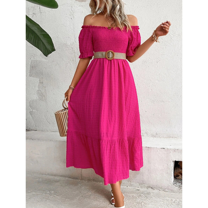 Damen Off-Shoulder Maxikleid mit voluminösen Ärmeln und fließendem Schnitt Echo Archiv