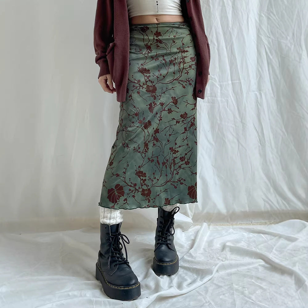 Damen Satin Midirock mit floraler Samtapplikation und schmaler Silhouette Echo Archiv