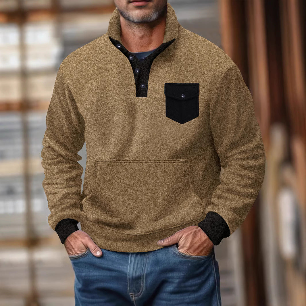 Herren Sweatshirt mit modischem Stehkragen und aufgesetzter Tasche Echoarchiv