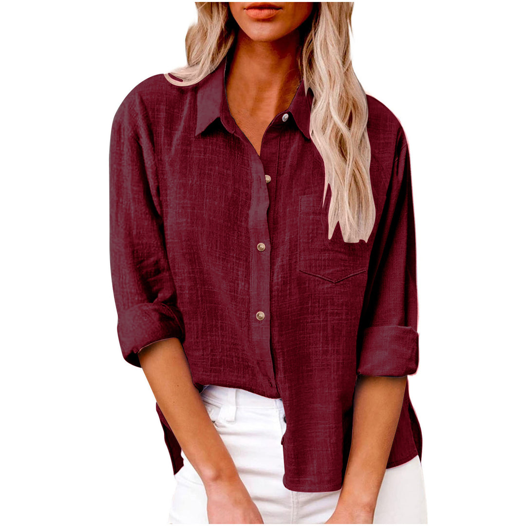 Damen nan oversized Leinen-Baumwollmix Hemdbluse mit Brusttasche und krempelbaren Ärmeln Echo Archiv