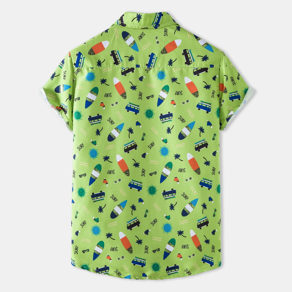 Herren Kurzarmhemd mit lebhaftem Surf-Design und praktischen Knopfdetails Echoarchiv